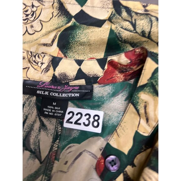 Vintage Laura Jayne 100% Silk Floral & Long Sleeve Button-Up Blouse Top M Multic - Picture 6 of 6